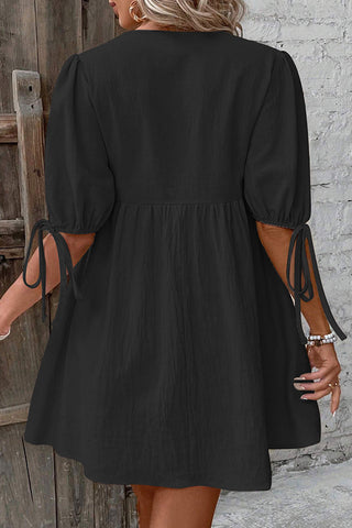 V Neck Tie Front Solid Casual Mini Dress