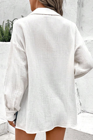 Solid V Neck Lapel Button Casual Shirt