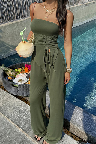 Solid Color Bandeau Drawstring Two Piece Set