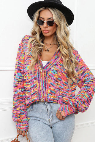 Rainbow Color Block Button Knit Cardigan