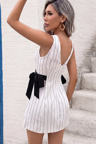 Color Block Bow Sleeveless Mini Dress