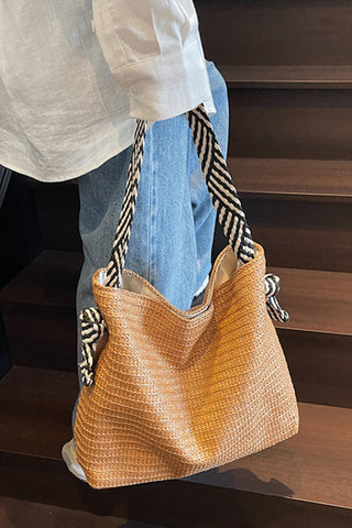 Fashion Resort Style Color Block Weave Bag