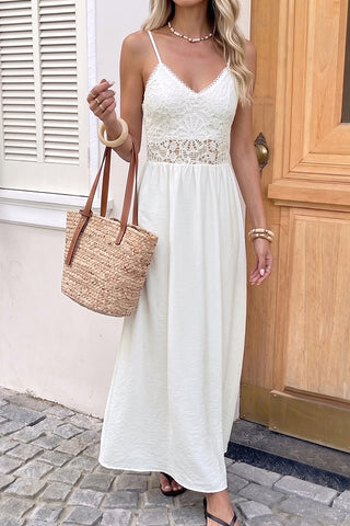 V Neck Crochet Embroidery Patchwork Dress