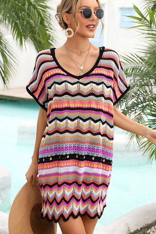 Color Block Knitted Swimsuit Cover Up