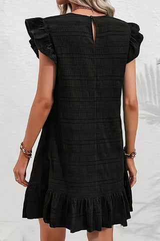 Solid Color Ruffle Sleeves Round Neck Dress