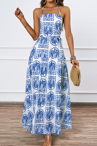 Resort Style Printed Halter Neck Maxi Dress