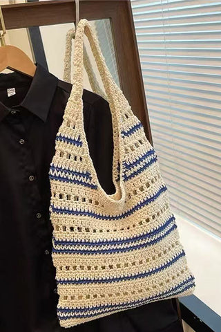 Stripe Design Hollow Color Block Weave Bag