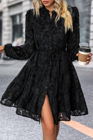 Lace Patchwork Solid Color Long Sleeve Dress
