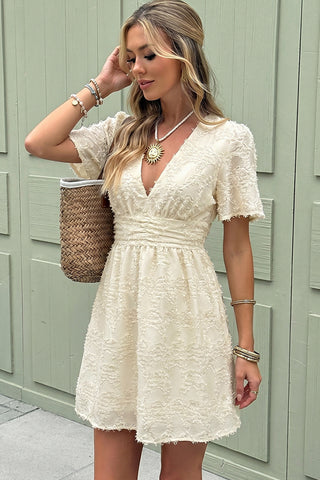 V Neck Solid Color Casual Mini Dress