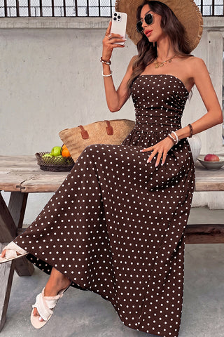 Dots Print Sleeveless Bandeau Retro Dress