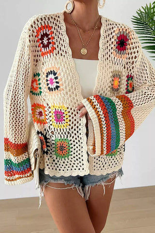 Ethnic Style Color Block Hollow Retro Cardigan