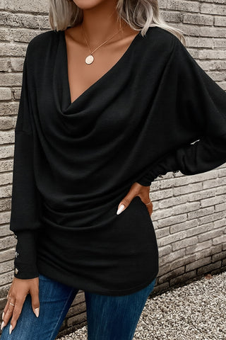 Fashion Solid Color Cowl Neck Casual Top