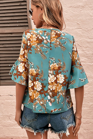 Fashion Printed Bell Sleeves Casual Top