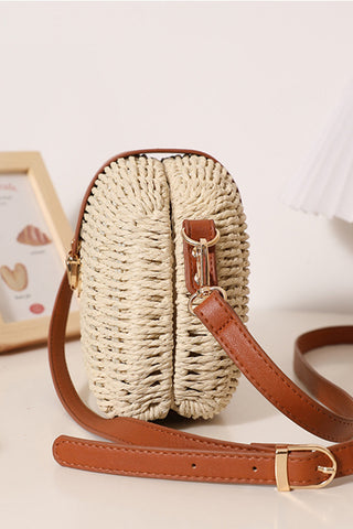 Fashion Half-Moon Color Block Weave Bag