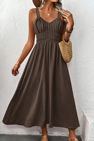 V Neck Solid Color Tie Back Casual Dress