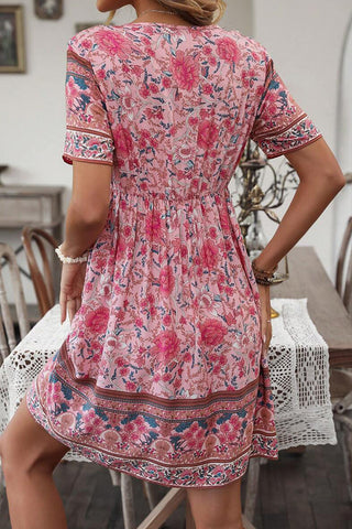 Bohemian Style Printed V Neck Tassel Mini Dress