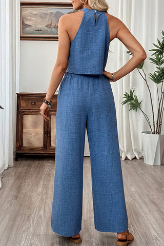 Fashion Solid Halter Neck Casual Two Piece Set