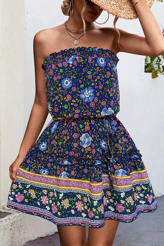 Bohemian Print Bandeau Frill Mini Dress