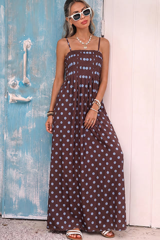 Polka Dot Print Smocked Back Maxi Dress