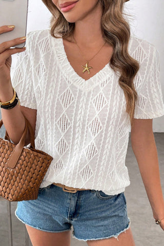 V Neck Solid Short Sleeve Casual Top