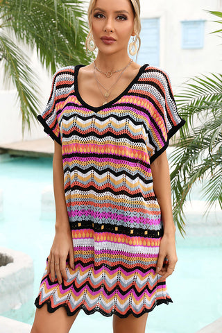 Color Block Knitted Swimsuit Cover Up