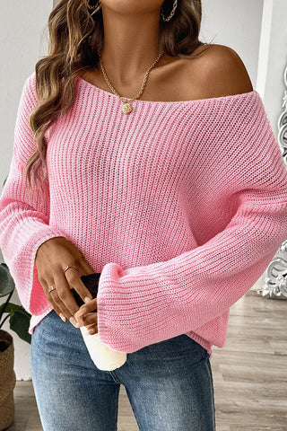 Solid Color Knitted Flared Sleeves Casual Sweater