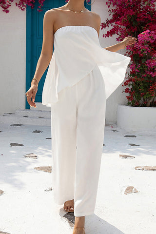 Asymmetric Bandeau Jumpsuit With Skirt Hem