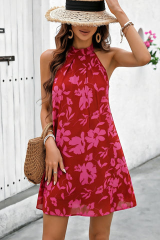 Fashion Printed Halter Neck Mini Dress