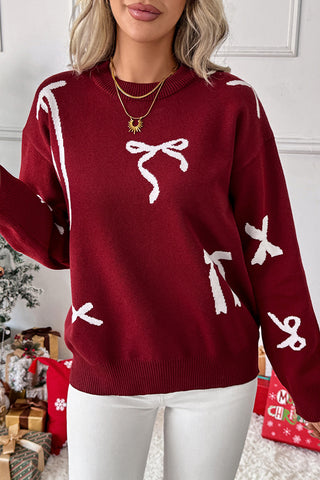 Merry Christmas Bow Print Casual Sweater