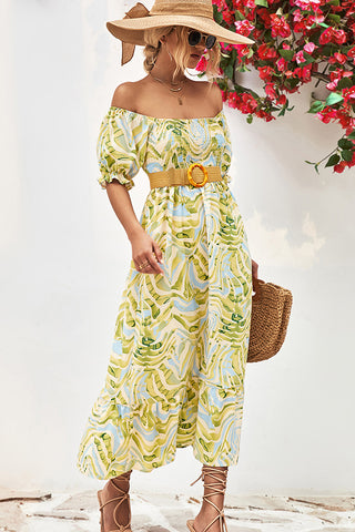 Off The Shoulder Printed Smocked Dress