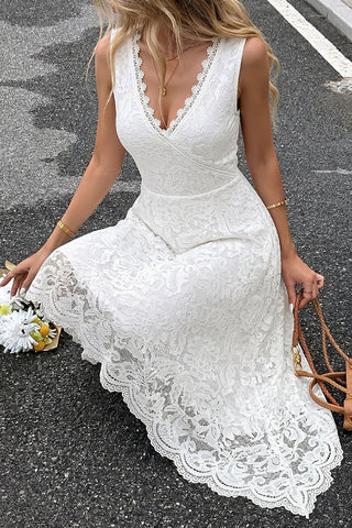 Lace Patchwork V Neck Irregular Hem Dress