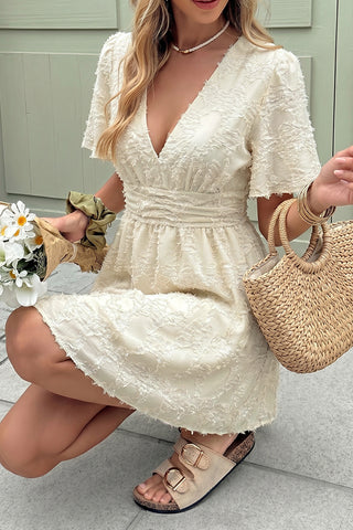 V Neck Solid Color Casual Mini Dress