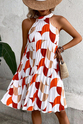 Fashion Printed Pleated Mini Dress