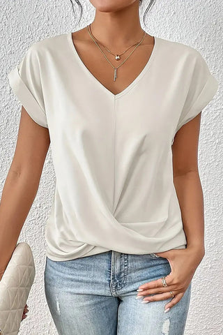 V Neck Solid Criss Cross Design Casual Top