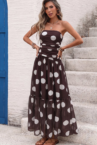 Dots Print Bandeau Vacation Style Casual Dress