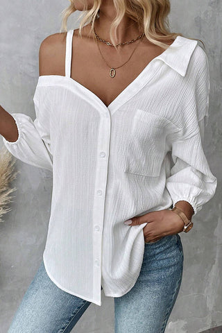 Solid Color Lapel Off-Shoulder Casual Shirt