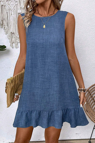 Solid Color Ruffle Hem Tie Back Mini Dress