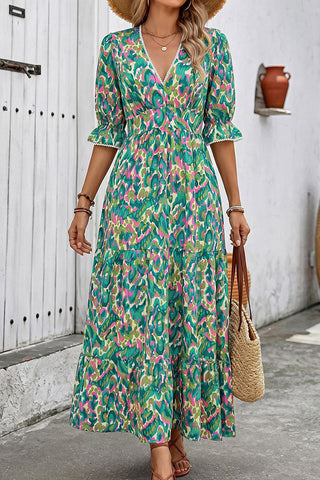 Fashion Ethnic Style V Neck Printed Dress