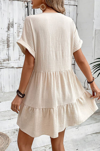 Solid Color V Neck Short Sleeve Casual Dress
