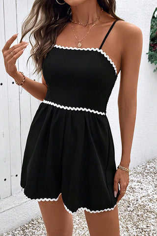 White Lace Patchwork Color Block Slip Romper
