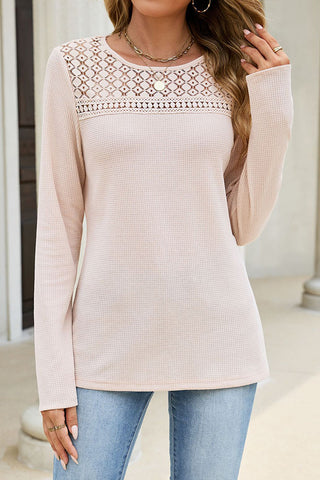 Lace Patchwork Solid Long Sleeve Casual Top