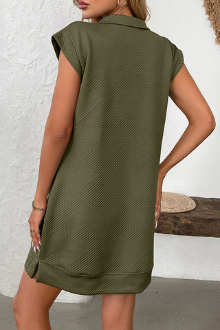 Solid Color Lapel Collar Zipper Pockets Dress