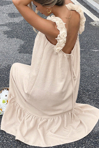 Solid Color Ruffled Straps Loose Casual Dress