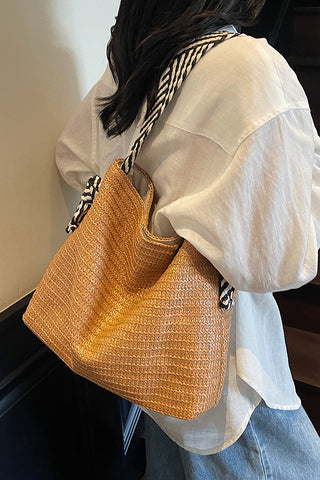 Fashion Resort Style Color Block Weave Bag