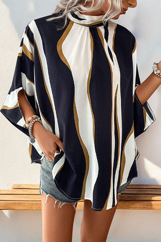 Color Block Irregular Batwing Sleeves Halter Neck Top