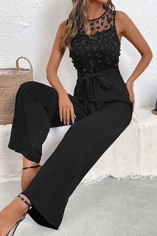 Flower Design Mesh Patchwork Jumpsuit