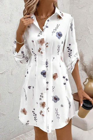 Floral Print Lapel Casual Shirt Dress