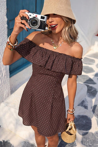 Off The Shoulder Polka Dot Print Mini Dress