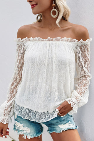 Lace Patchwork Off The Shoulder Casual Top