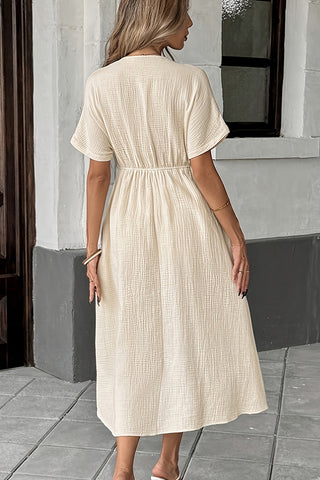 Deep V Neck Tie Front Solid Color Dress